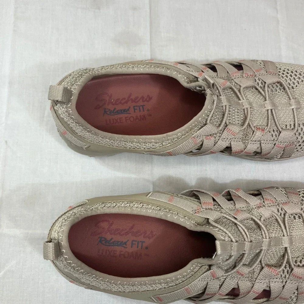 Skechers Relax Fit Luxe Foam Taupe Pink Bungee Slip On Sneakers 49589 Womens 9.5